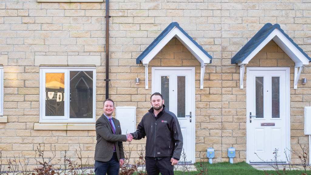 Joel Frank, Land Director at Charles Church Yorkshire, is pictured on the left with Ed Blake, Land Buyer at Yorkshire Housing, at the Harrogate Harlow Hill development.